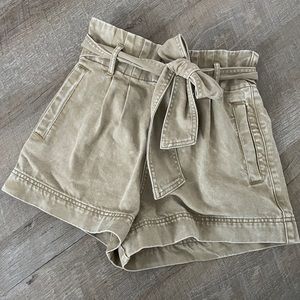 High Waisted Tan Denim Shorts with Bow Belt